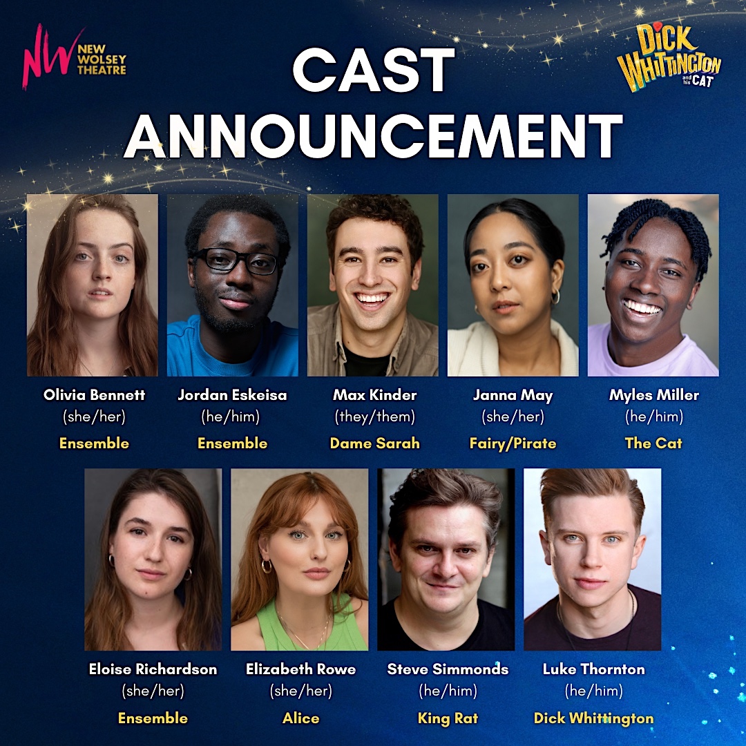 cast for Dick whittington and his cat - new wolsy theatre Nov  - Jan 2023/2024