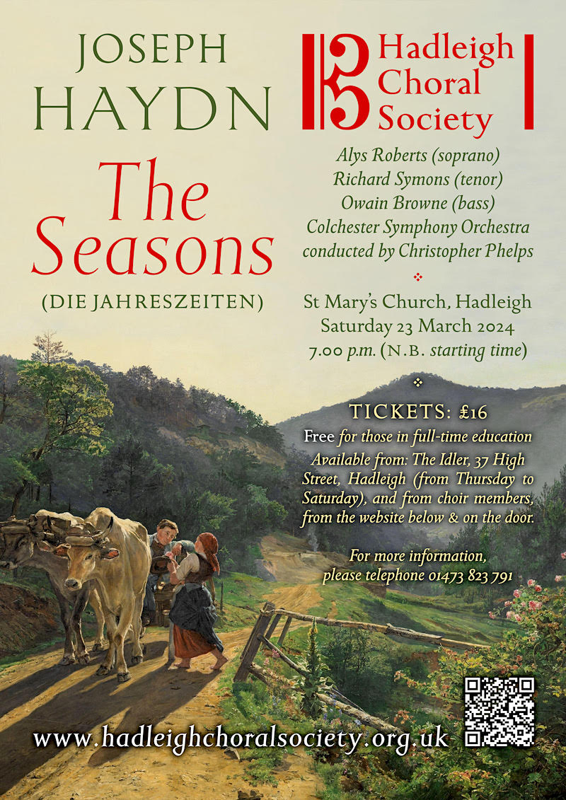 poster inage for Hadleigh Choral Society concert -Haydn, The Seasons. 23rd March 2024