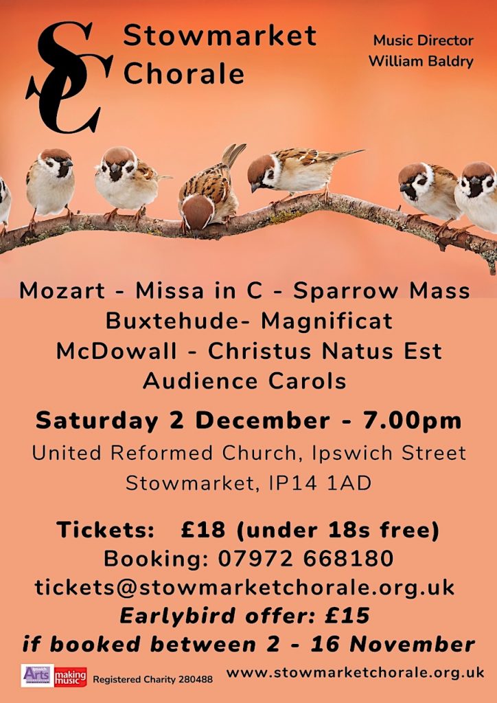 potser for Stowmarket Chorale concert December 2nd 2023 7pm United Reformed Church stowmarket