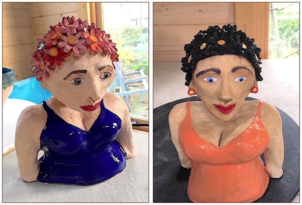 Swimmers "Betty & "Sylvia" ceramic pieces by potter Hayley Rowlands from Suffolk.